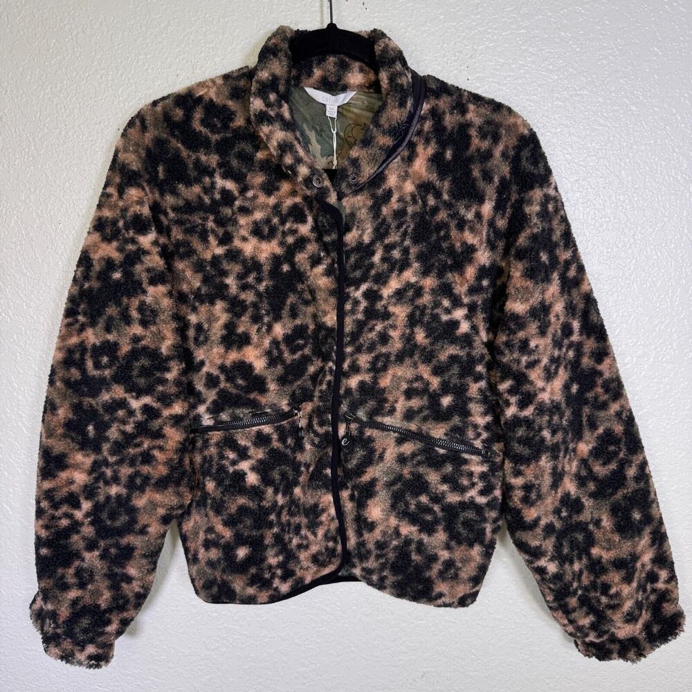 Johnny Was CALME Jacket Women XS Fleece Bomber Camo Leopard Boho Cosmic Coat NEW